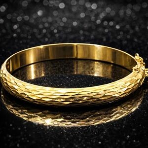 18k Gold Technibond vintage diamond cut polished bangle statement bracelet HSN